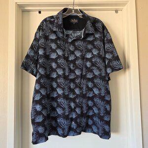 Nat Nast Men's XL Silk Cotton Shirt Tropical Fern Print Button Up Blue Black